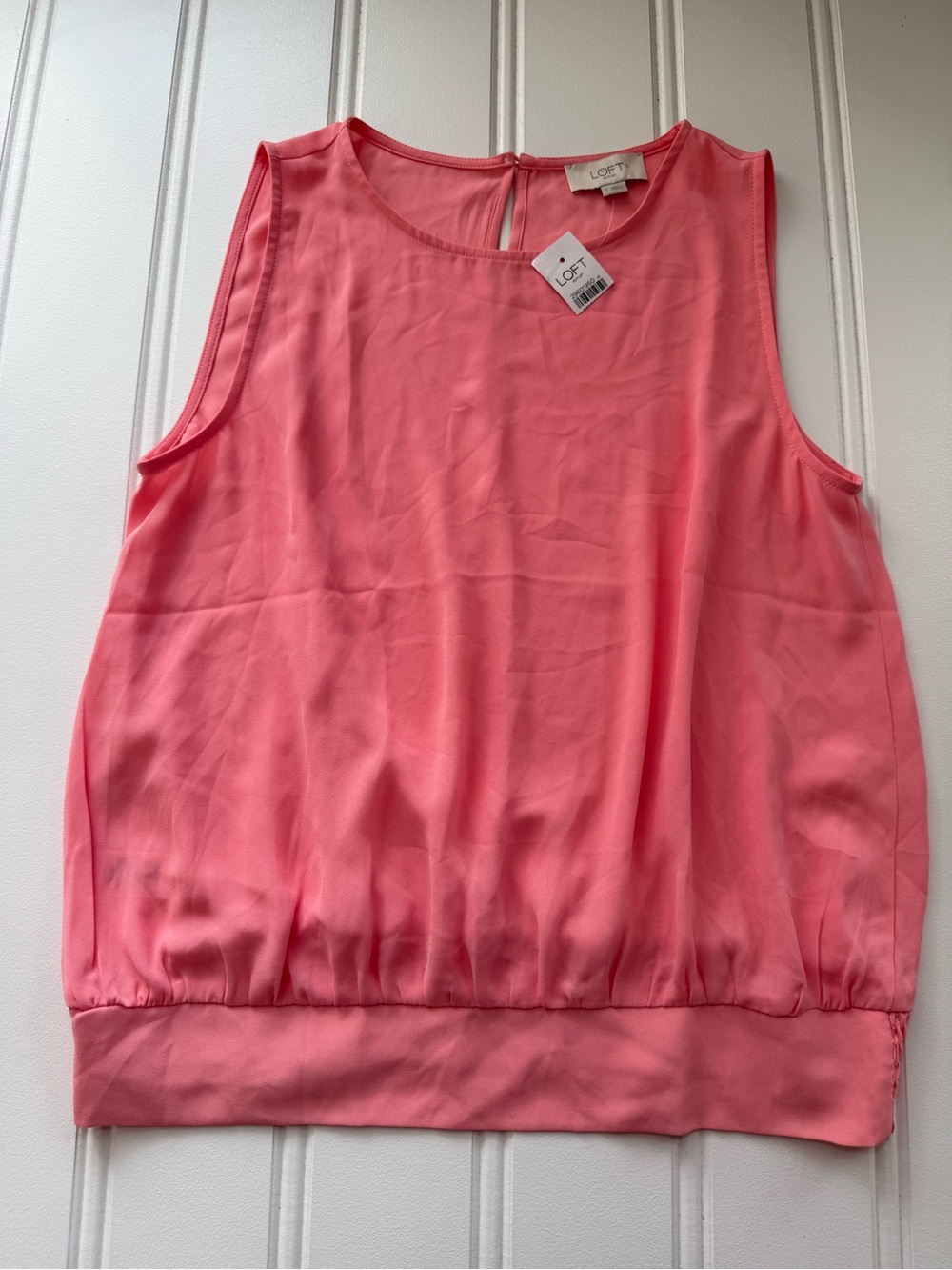 LOFT Sleeveless Blouson Top Smocked Back Waist Small Coral Women NEW